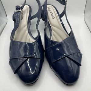 Easy Street Navy Patent Slingback Sandals